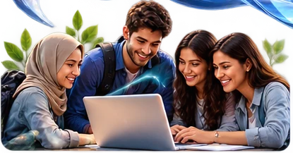Young people collaborating on a laptop